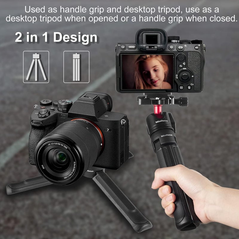MINIFOCUS Camera Tripod, Desktop Tabletop Stand Compact Tripod with 1/4" Screw, Phone Tripod Stand for Gimbal Stabilizer Webcam Phone Holder Selfie Stick and All DSLR Cameras - Image 3